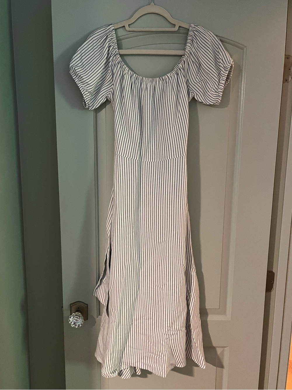 ANTONIO MELANI White and Black Striped Midi Dress
